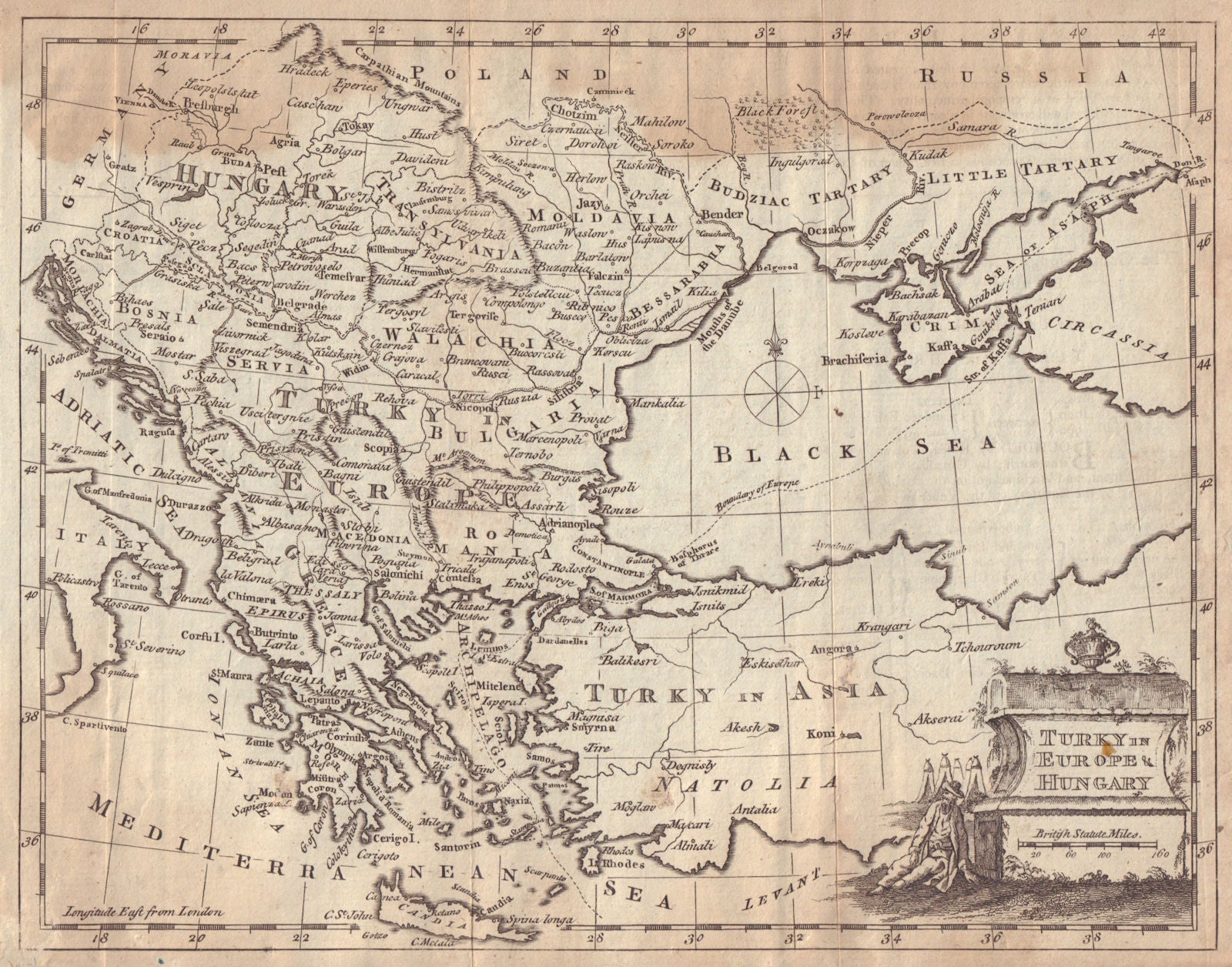 Turky in Europe & Hungary. Balkans Ukraine Greece Romania Bulgaria 1780 map